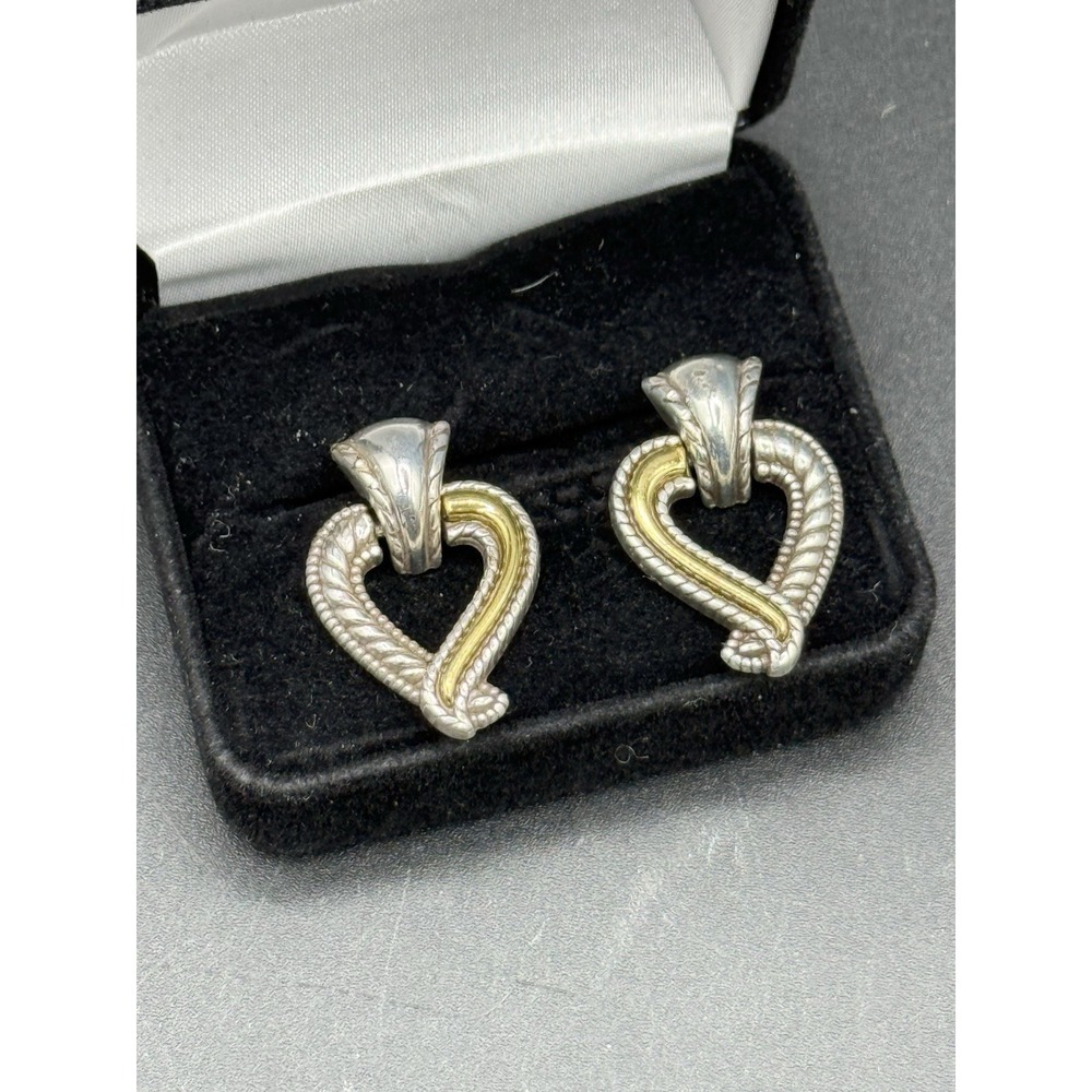 Brighton Callie Heart Earrings Two Tone Silver Gold Door Knocker Post Retired